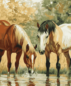 Horses Drinking Water Diamond Painting