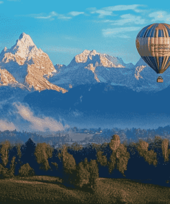 Hot Air Balloons Over Mountains Diamond Painting