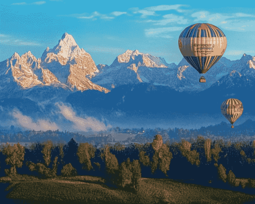 Hot Air Balloons Over Mountains Diamond Painting