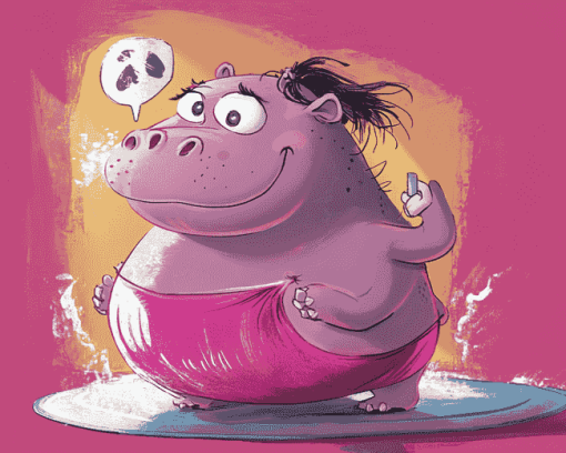 Hot Pink Gym Hippo Diamond Painting