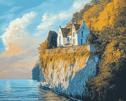 House on a Cliff Seascape Diamond Painting