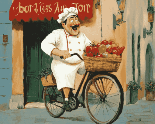 Italian Chef Animation Bicycle Diamond Painting