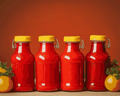 Ketchup Bottles Red Scene Diamond Painting