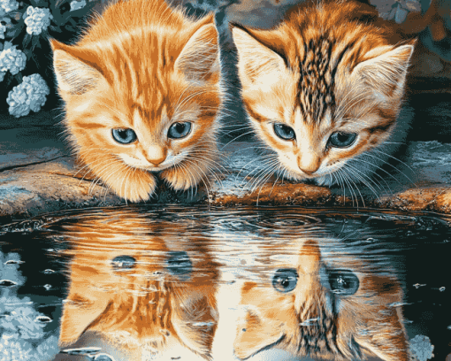 Kittens Water Reflection Diamond Painting