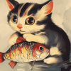 Kitty and Fish in Diamond Painting