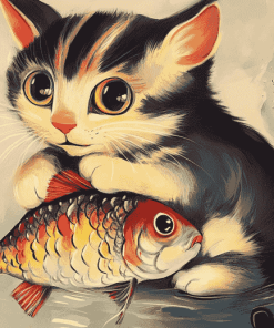 Kitty and Fish in Diamond Painting