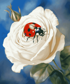 Ladybug and White Rose Diamond Painting