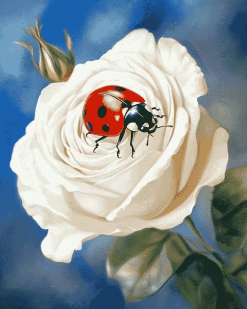 Ladybug and White Rose Diamond Painting