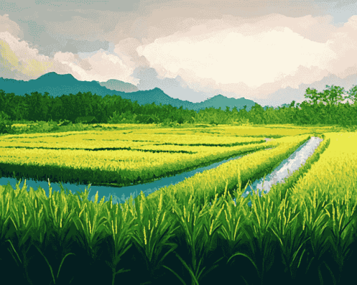 Landscape Rice Field Diamond Painting