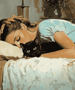 Lazy Girl and Cat Companions Diamond Painting