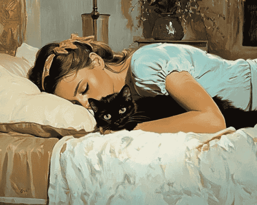 Lazy Girl and Cat Companions Diamond Painting