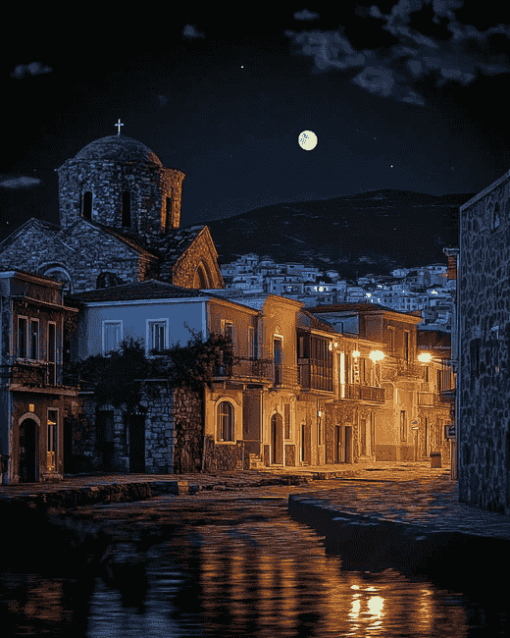 Lesbos Island Nightscape Diamond Painting