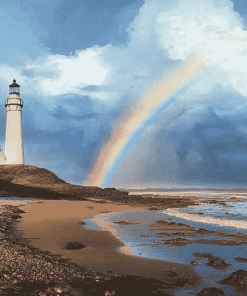 Lighthouse Over Rainbow Lake Diamond Painting