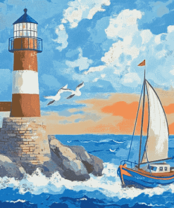 Lighthouse and Sailboat Adventure Diamond Painting