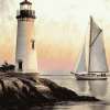 Lighthouse and Sailboat Scenes Diamond Painting