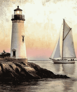 Lighthouse and Sailboat Scenes Diamond Painting