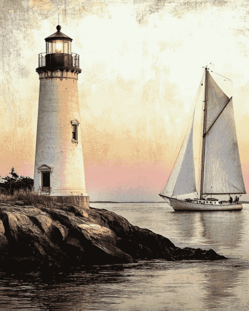 Lighthouse and Sailboat Scenes Diamond Painting