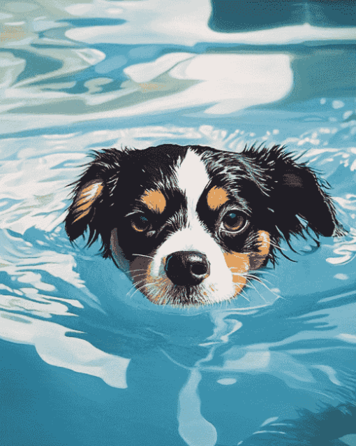 Little Dog by the Pool Diamond Painting