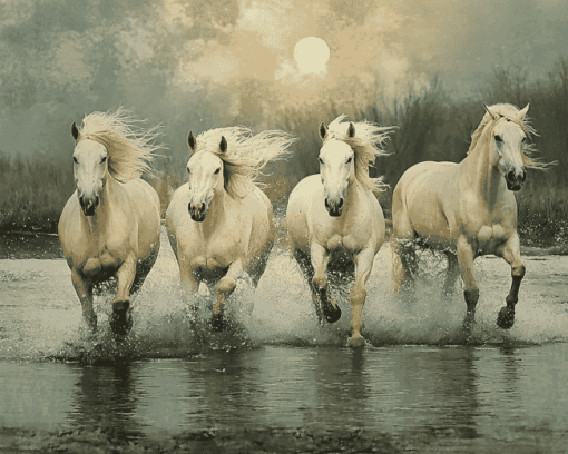 Majestic White Horses Diamond Painting