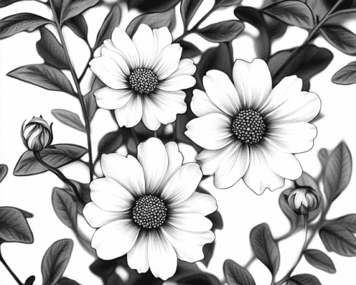 Monochrome Blossoms Diamond Painting