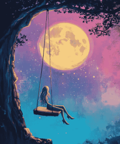 Moon and Cartoon Swing Diamond Painting