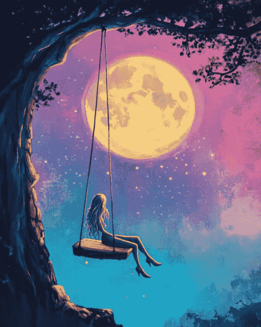 Moon and Cartoon Swing Diamond Painting