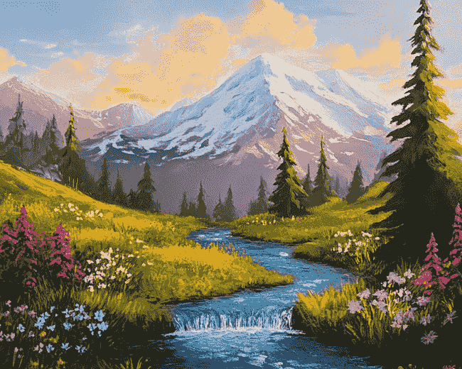 Finalized Mt Rainier Floral Landscape diamond artwork