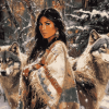 Native Wolves and Woman Diamond Painting