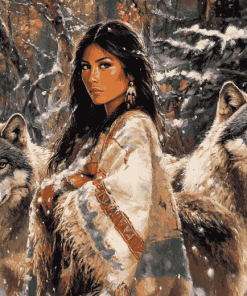 Native Wolves and Woman Diamond Painting