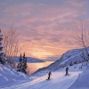 Newfoundland Sunset Skiing Scene Diamond Painting