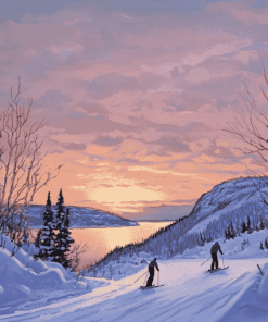 Newfoundland Sunset Skiing Scene Diamond Painting