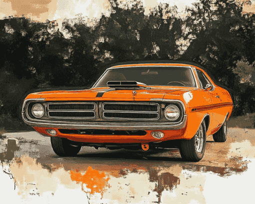 Orange Plymouth Roadrunner Car Diamond Painting