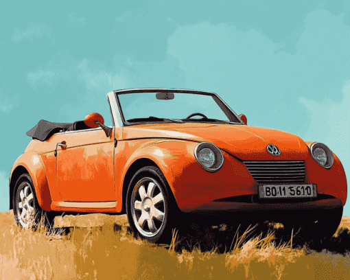 Orange Ww Convertible Car Diamond Painting