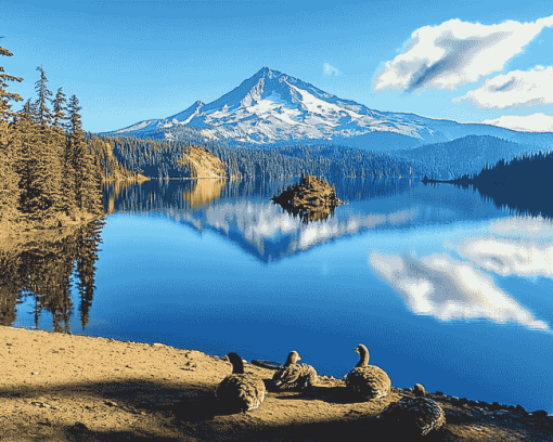 Oregon Mountain Lake Scene Diamond Painting