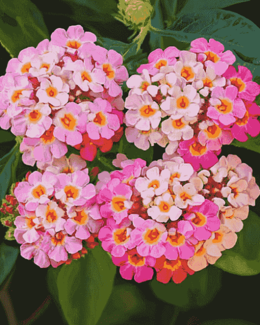 Pink Lantanas and Roses Diamond Painting