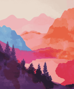 Pink Mountain Landscape Diamond Painting