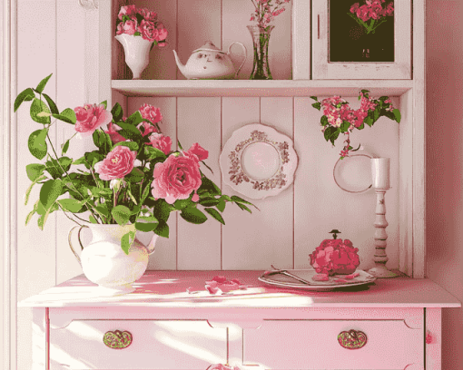 Pink Roses in Cupboard Diamond Painting