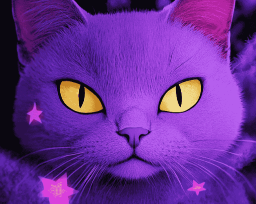 Purple Cartoon Kitties Diamond Painting