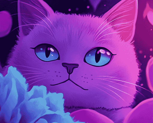 Purple Cat Animation Diamond Painting