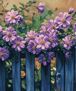 Purple Floral Fence Diamond Painting