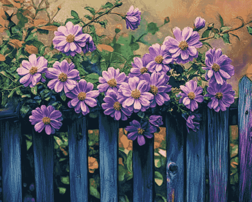 Purple Floral Fence Diamond Painting