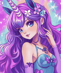 Purple Unicorn Animation Diamond Painting