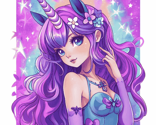 Purple Unicorn Animation Diamond Painting