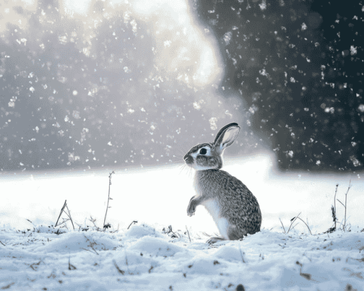 Rabbit Dancing in Snowy Mountains Diamond Painting