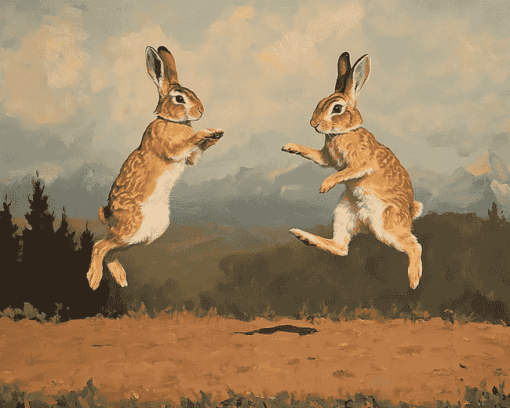 Rabbits Dancing in Mountain Landscapes Diamond Painting