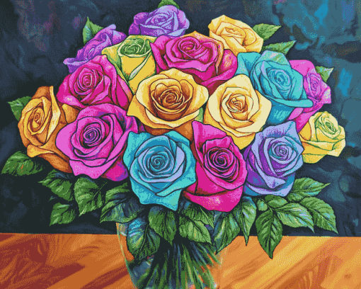 Rainbow Rose Blossoms Diamond Painting