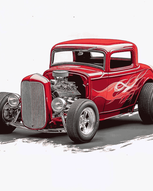 Red 32 Ford Coupe Engine Diamond Painting