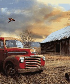 Red Barn and Vintage Truck Diamond Painting