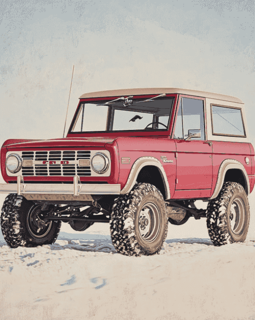 Red Ford Bronco Engine Diamond Painting