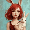 Red-Haired Girl with Bunnies Diamond Painting